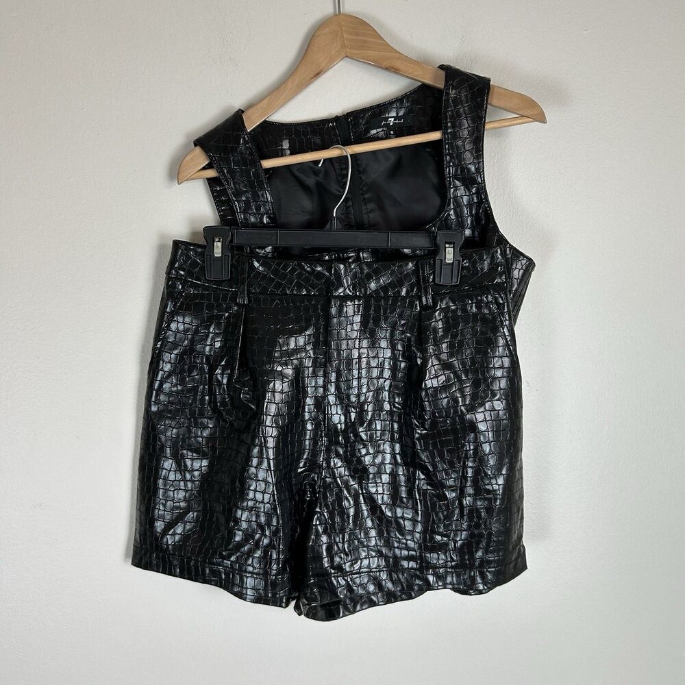 7 For All Mankind M Croc Embossed Leather Set Shorts Crop Top Black Vegan Faux - Picture 2 of 8